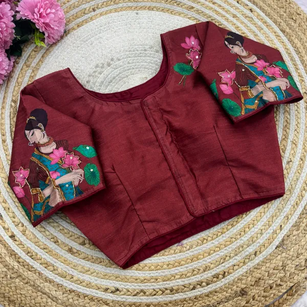 Handcrafted_Bangalore_Silk_Readymade_Blouse_With_Antique_Work