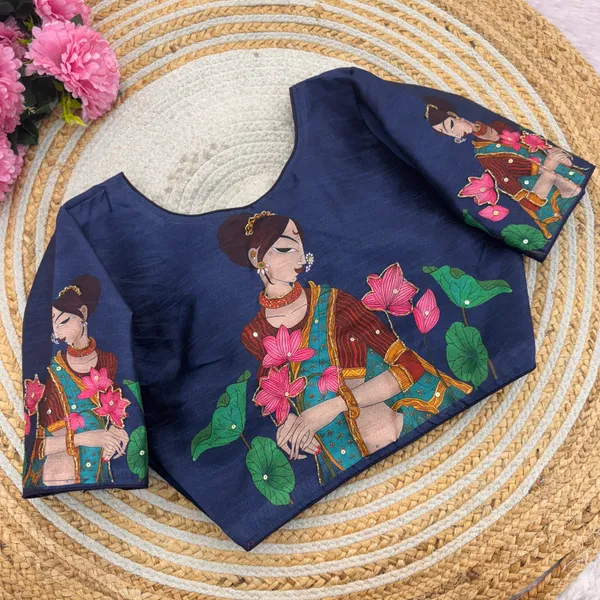 Handcrafted_Bangalore_Silk_Readymade_Blouse_With_Antique_Work