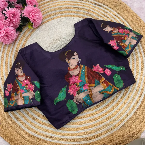 Handcrafted_Bangalore_Silk_Readymade_Blouse_With_Antique_Work