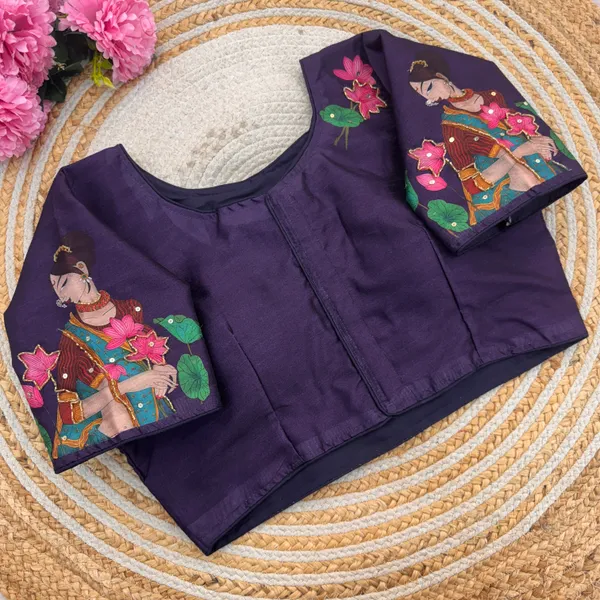 Handcrafted_Bangalore_Silk_Readymade_Blouse_With_Antique_Work
