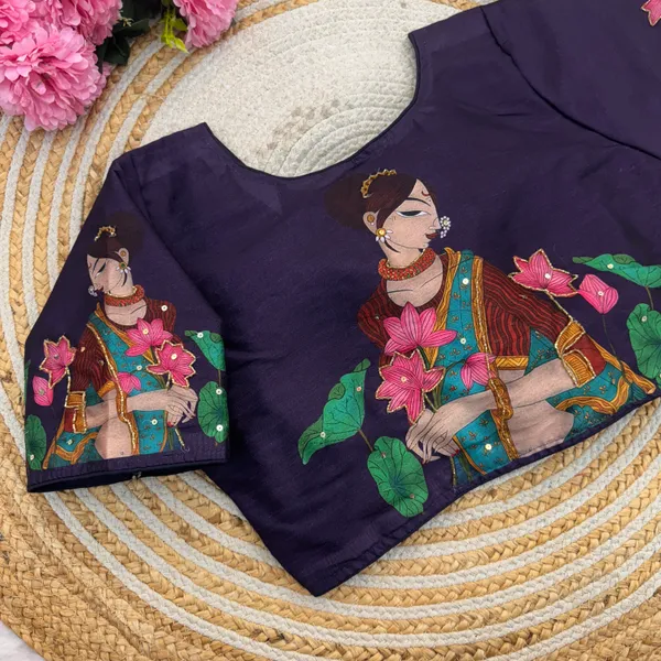 Handcrafted_Bangalore_Silk_Readymade_Blouse_With_Antique_Work