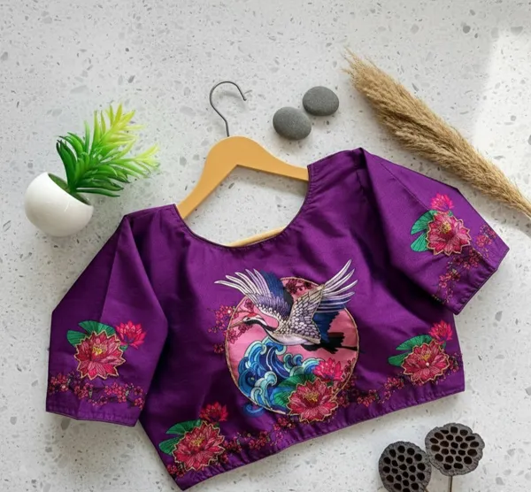 Handcrafted_Crane_And_Lotus_Bangalore_Silk_Readymade_Saree_Blouse