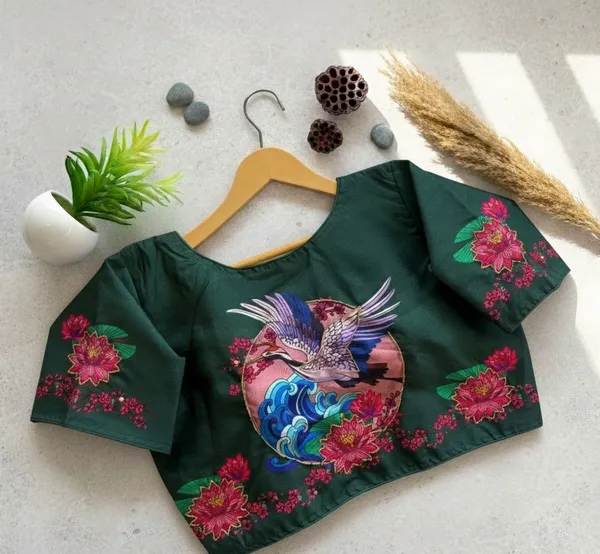 Handcrafted_Crane_And_Lotus_Bangalore_Silk_Readymade_Saree_Blouse