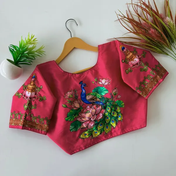 Handcrafted_Peacock_Bangalore_Silk_Readymade_Saree_Blouse