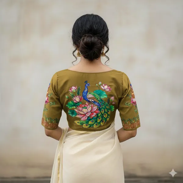 Handcrafted_Peacock_Bangalore_Silk_Readymade_Saree_Blouse