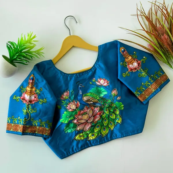 Handcrafted_Peacock_Bangalore_Silk_Readymade_Saree_Blouse