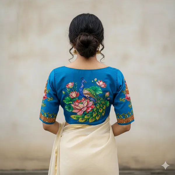 Handcrafted_Peacock_Bangalore_Silk_Readymade_Saree_Blouse