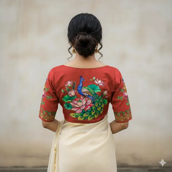 Handcrafted_Peacock_Bangalore_Silk_Readymade_Saree_Blouse