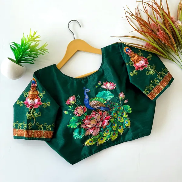 Handcrafted_Peacock_Bangalore_Silk_Readymade_Saree_Blouse
