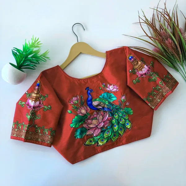 Handcrafted_Peacock_Bangalore_Silk_Readymade_Saree_Blouse