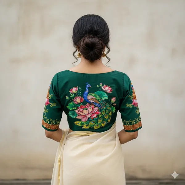 Handcrafted_Peacock_Bangalore_Silk_Readymade_Saree_Blouse