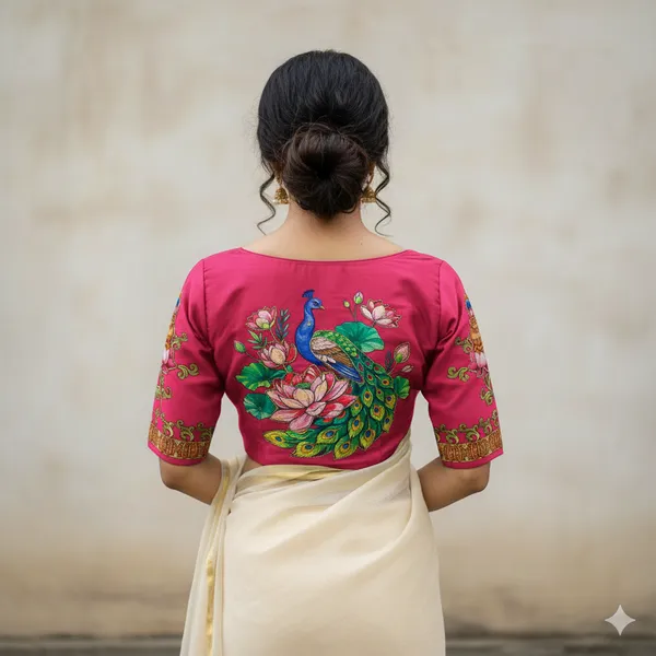 Handcrafted_Peacock_Bangalore_Silk_Readymade_Saree_Blouse