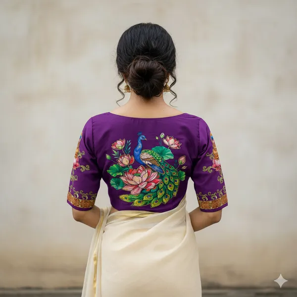 Handcrafted_Peacock_Bangalore_Silk_Readymade_Saree_Blouse