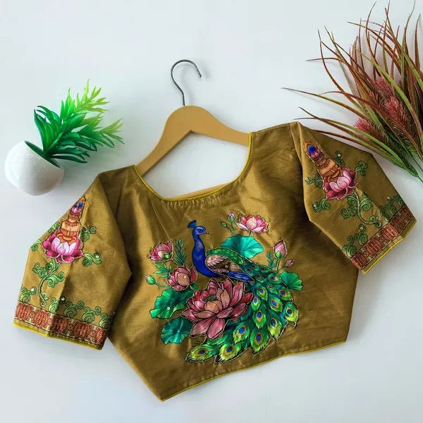 Handcrafted_Peacock_Bangalore_Silk_Readymade_Saree_Blouse