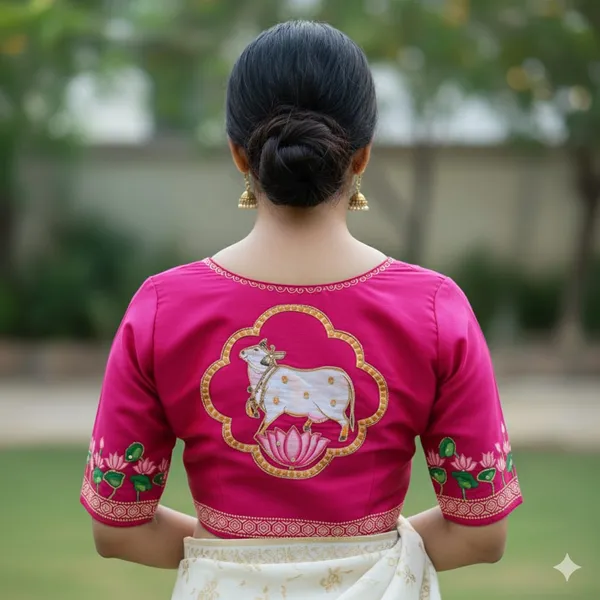 Handcrafted_Pichwai_Cow_Bangalore_Silk_Readymade_Saree_Blouse