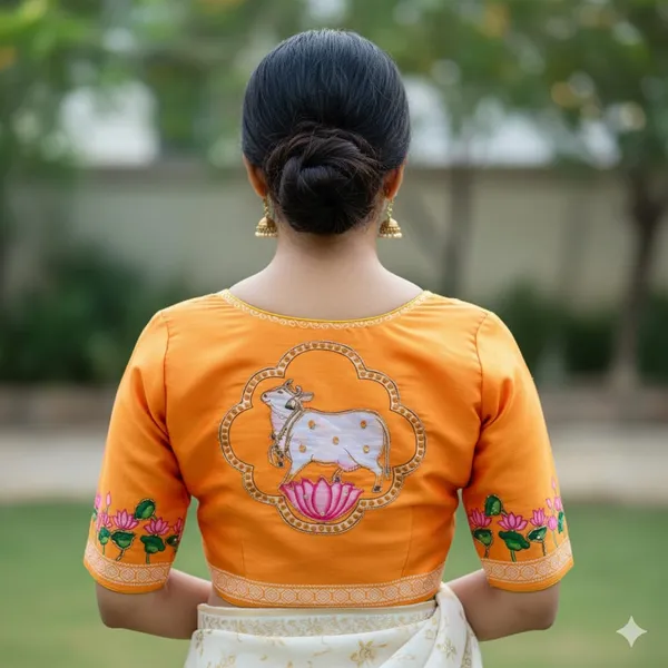 Handcrafted_Pichwai_Cow_Bangalore_Silk_Readymade_Saree_Blouse
