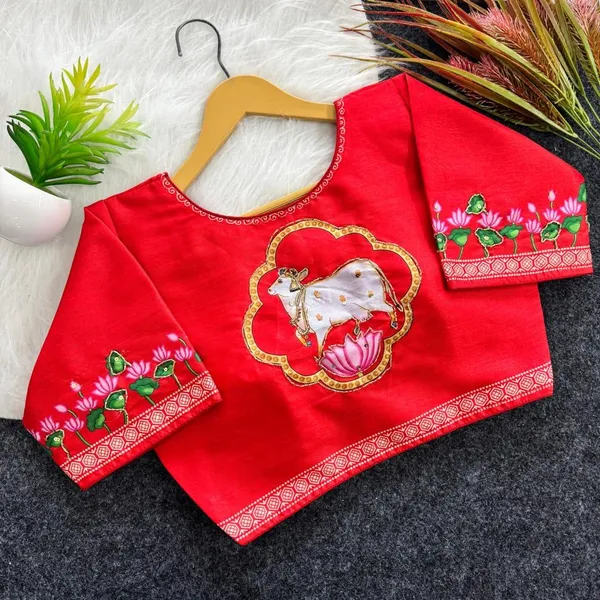 Handcrafted_Pichwai_Cow_Bangalore_Silk_Readymade_Saree_Blouse