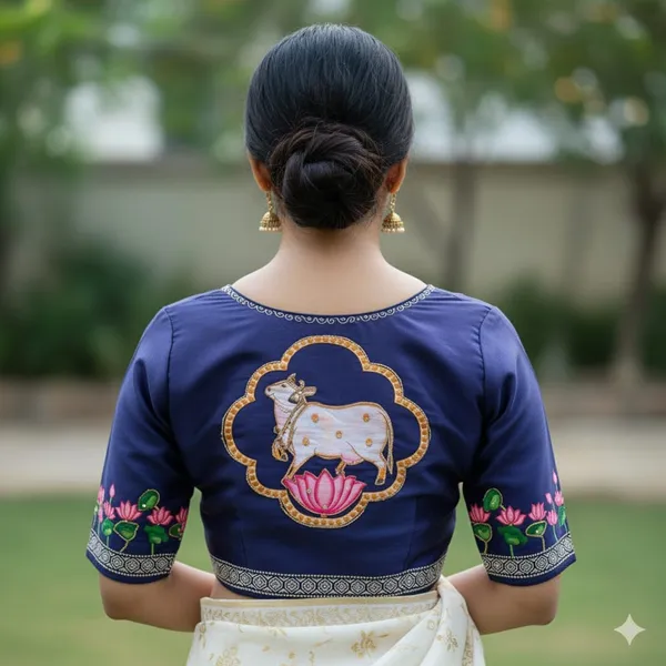 Handcrafted_Pichwai_Cow_Bangalore_Silk_Readymade_Saree_Blouse