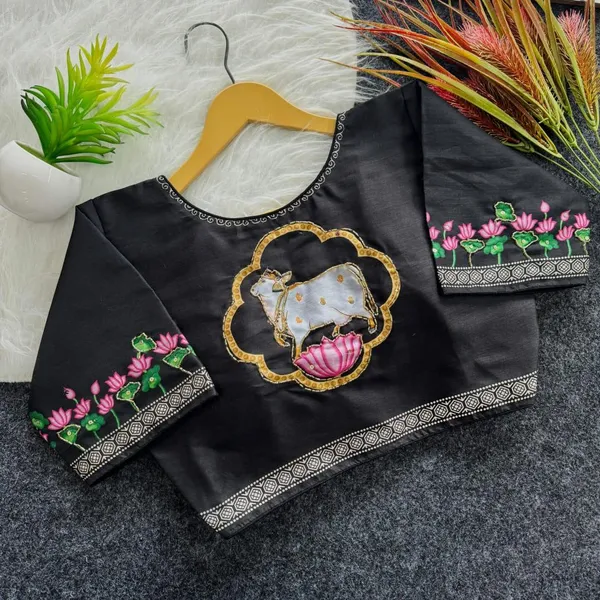 Handcrafted_Pichwai_Cow_Bangalore_Silk_Readymade_Saree_Blouse