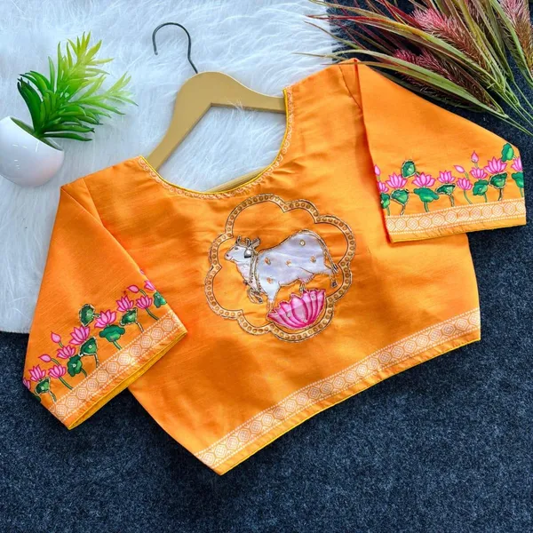 Handcrafted_Pichwai_Cow_Bangalore_Silk_Readymade_Saree_Blouse