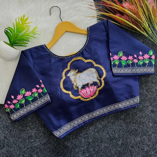 Handcrafted_Pichwai_Cow_Bangalore_Silk_Readymade_Saree_Blouse