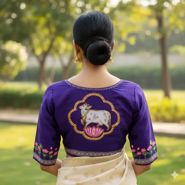 Handcrafted_Pichwai_Cow_Bangalore_Silk_Readymade_Saree_Blouse