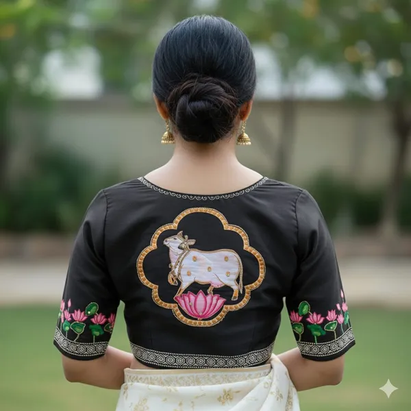 Handcrafted_Pichwai_Cow_Bangalore_Silk_Readymade_Saree_Blouse