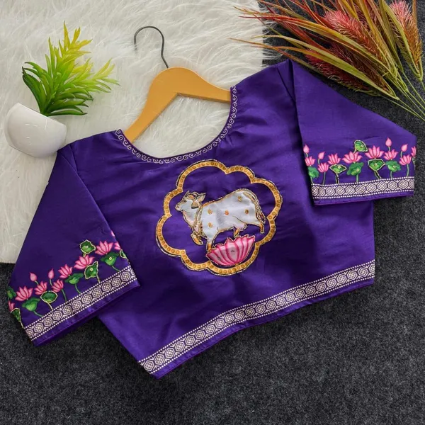 Handcrafted_Pichwai_Cow_Bangalore_Silk_Readymade_Saree_Blouse