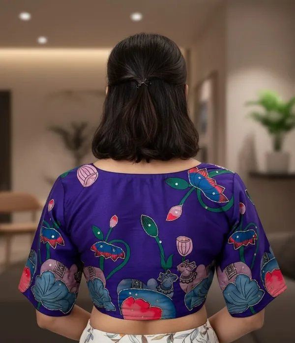 Handcrafted_Pichwai_Kamal_And_Animal_Bangalore_Silk_Readymade_Blouse