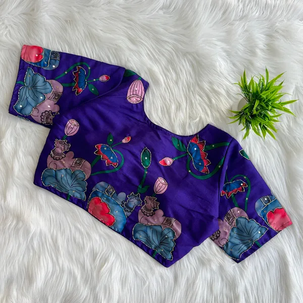 Handcrafted_Pichwai_Kamal_And_Animal_Bangalore_Silk_Readymade_Blouse