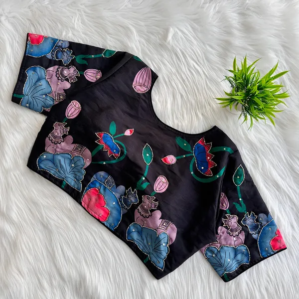 Handcrafted_Pichwai_Kamal_And_Animal_Bangalore_Silk_Readymade_Blouse