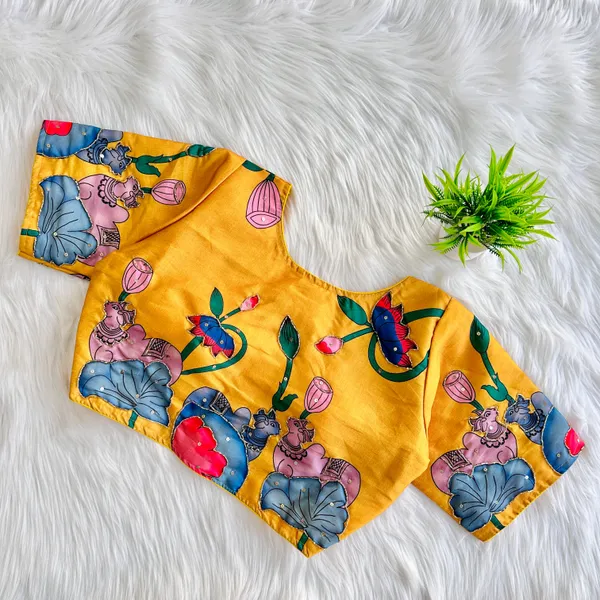 Handcrafted_Pichwai_Kamal_And_Animal_Bangalore_Silk_Readymade_Blouse
