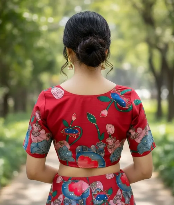 Handcrafted_Pichwai_Kamal_And_Animal_Bangalore_Silk_Readymade_Blouse