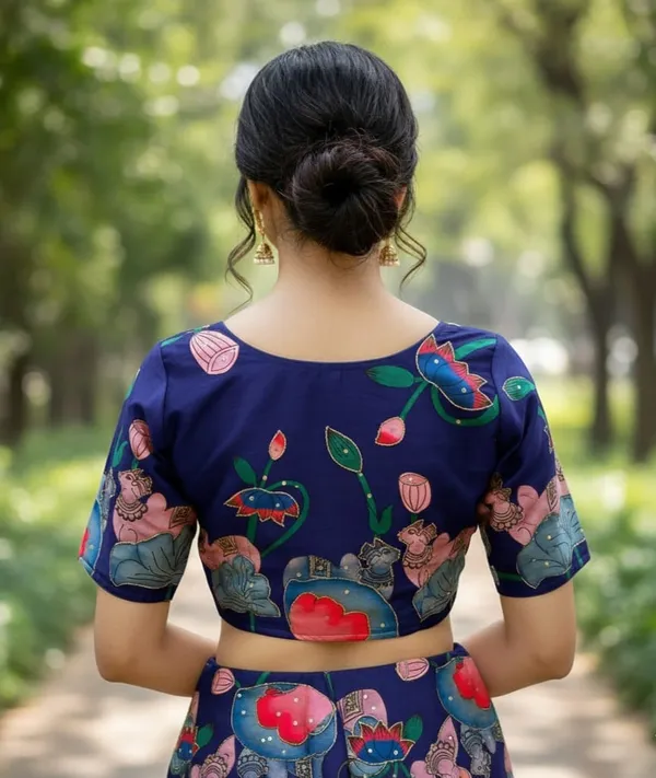 Handcrafted_Pichwai_Kamal_And_Animal_Bangalore_Silk_Readymade_Blouse