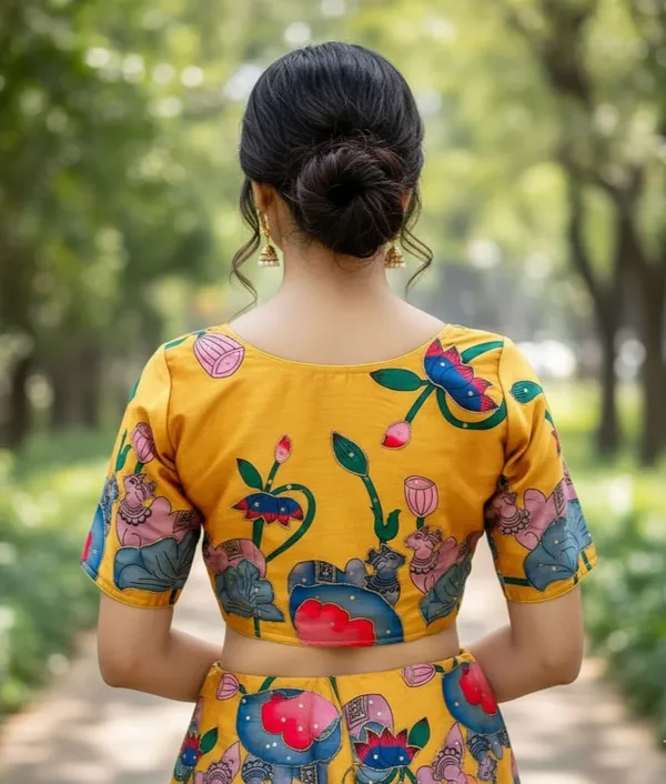 Handcrafted_Pichwai_Kamal_And_Animal_Bangalore_Silk_Readymade_Blouse