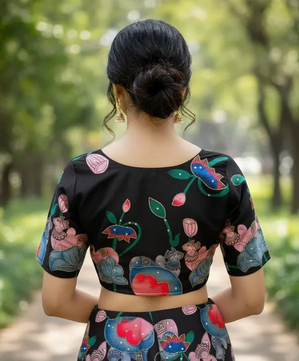 Handcrafted_Pichwai_Kamal_And_Animal_Bangalore_Silk_Readymade_Blouse