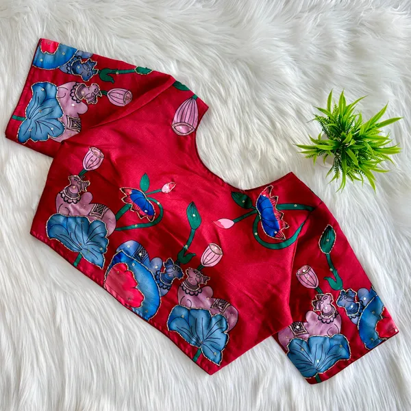 Handcrafted_Pichwai_Kamal_And_Animal_Bangalore_Silk_Readymade_Blouse