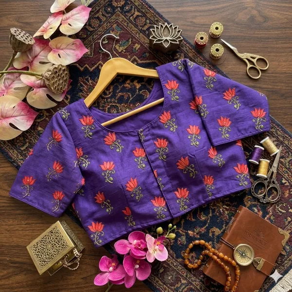 Premium_Bangalore_Silk_Printed_Blouse_With_Antique_Handcrafted_Work