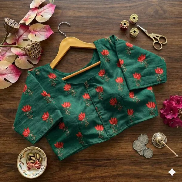 Premium_Bangalore_Silk_Printed_Blouse_With_Antique_Handcrafted_Work