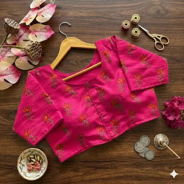 Premium_Bangalore_Silk_Printed_Blouse_With_Antique_Handcrafted_Work