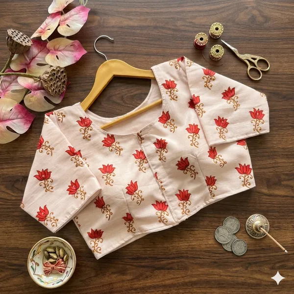 Premium_Bangalore_Silk_Printed_Blouse_With_Antique_Handcrafted_Work