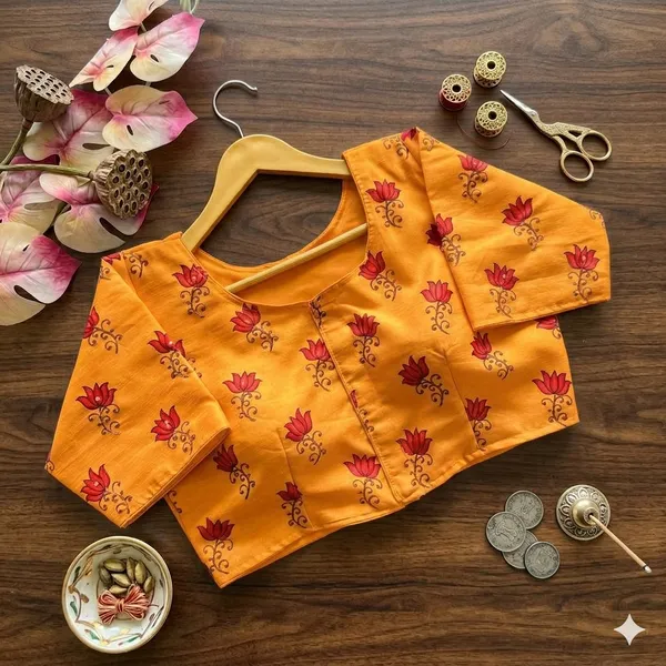 Premium_Bangalore_Silk_Printed_Blouse_With_Antique_Handcrafted_Work