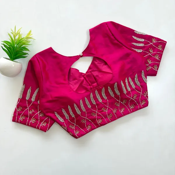 Premium_Resham_Silk_Padded_Blouse_With_Handcrafted_Pearl_And_Kardana_Embroidery