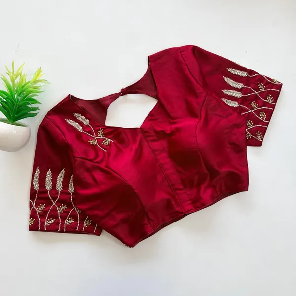Premium_Resham_Silk_Padded_Blouse_With_Handcrafted_Pearl_And_Kardana_Embroidery