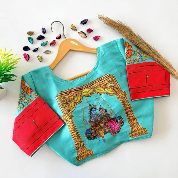 Radha_Krishna_Printed_Bangalore_Silk_Blouse_With_Antique_Work