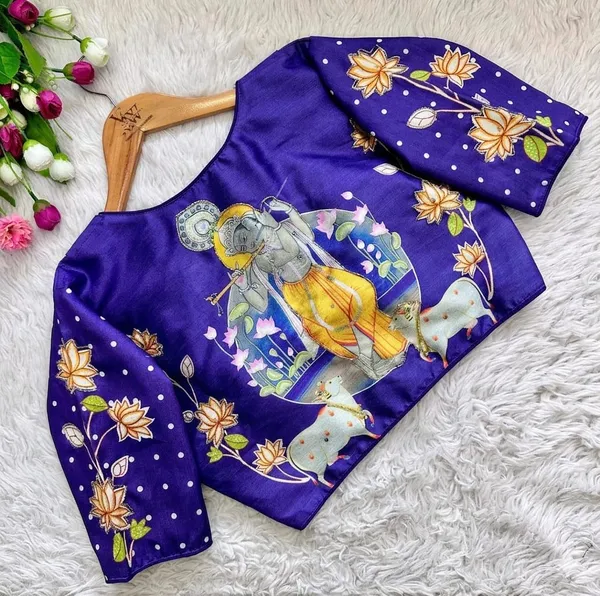 Artisanal_Bangalore_Silk_Blouse_With_Handcrafted_Radha_Krishna_Motifs