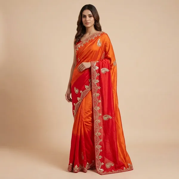 Red_Georgette_Embellished_Saree_With_Sequin_Border_For_Women