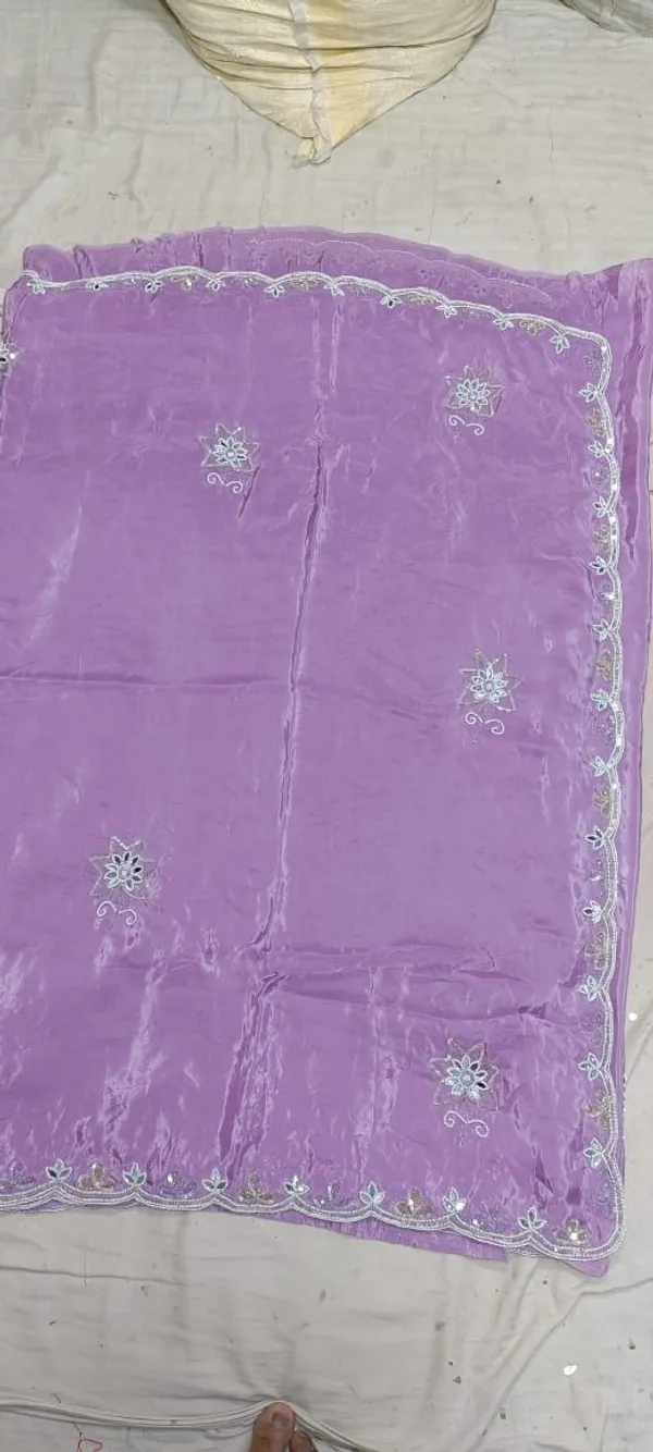 Purple_Organza_Embroidered_Saree_With_Silver_Detailing_For_Women