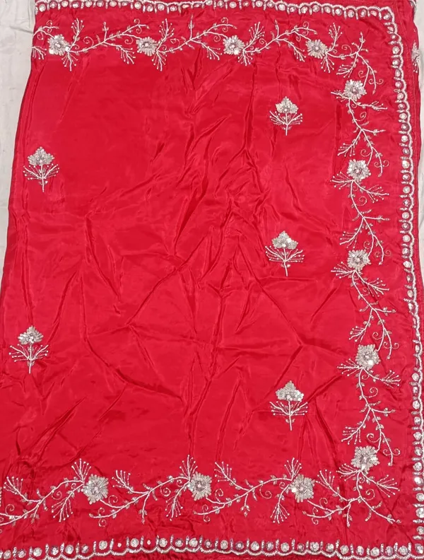 Red_Georgette_Embroidered_Silver_Sequin_Saree_For_Women