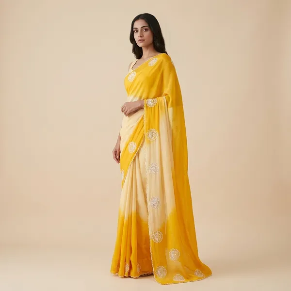 Yellow_White_Embroidered_Floral_Saree_For_Women